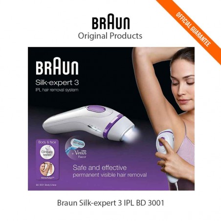 Braun Silk-expert Pro 3 Depiladora Mujer Luz Pulsada IPL y Maquinilla de  Afeitar Venus, Depilación del Vello Visible en Casa, Unisex, PL 3011,  Blanco/Lila : : Belleza