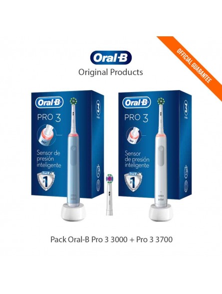 2 Pack Rechargeable Electric Toothbrushes Oral-B Pro 3 3000 + Pro 3 3700-ppal
